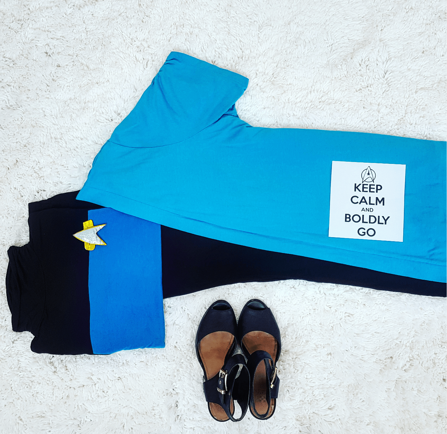 Thrift Store Cosplay Day 5 Beverly Crusher Star Trek The Next Generation fashion blog post flat lay