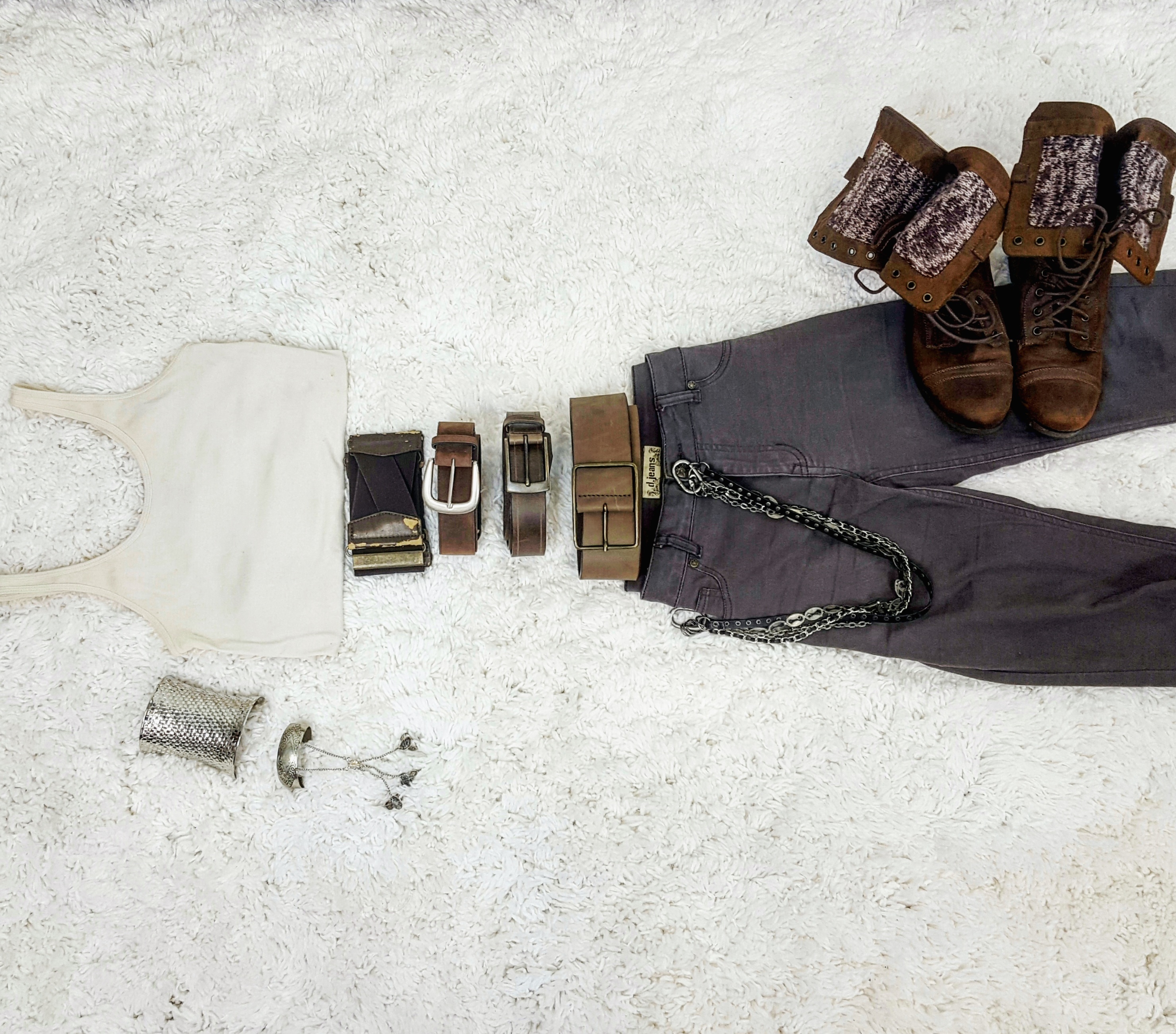 Thrift Store Cosplay Day 8 Imperator Furiosa from MAd Max Fury Road fashion blog post flat lay