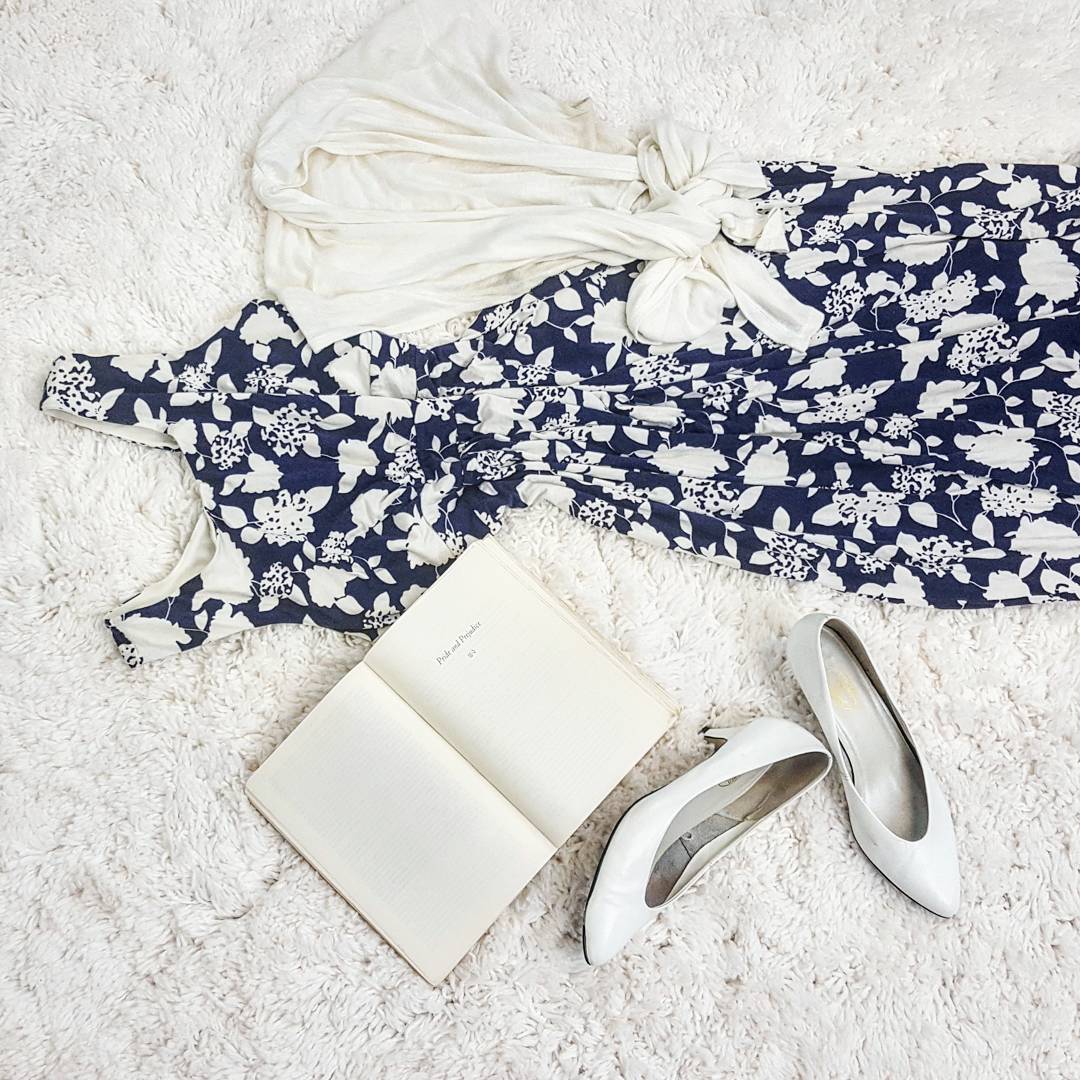 Thrift Store Cosplay Day 10: Elizabeth Bennet from Pride and Prejudice fashion blog post flay lay