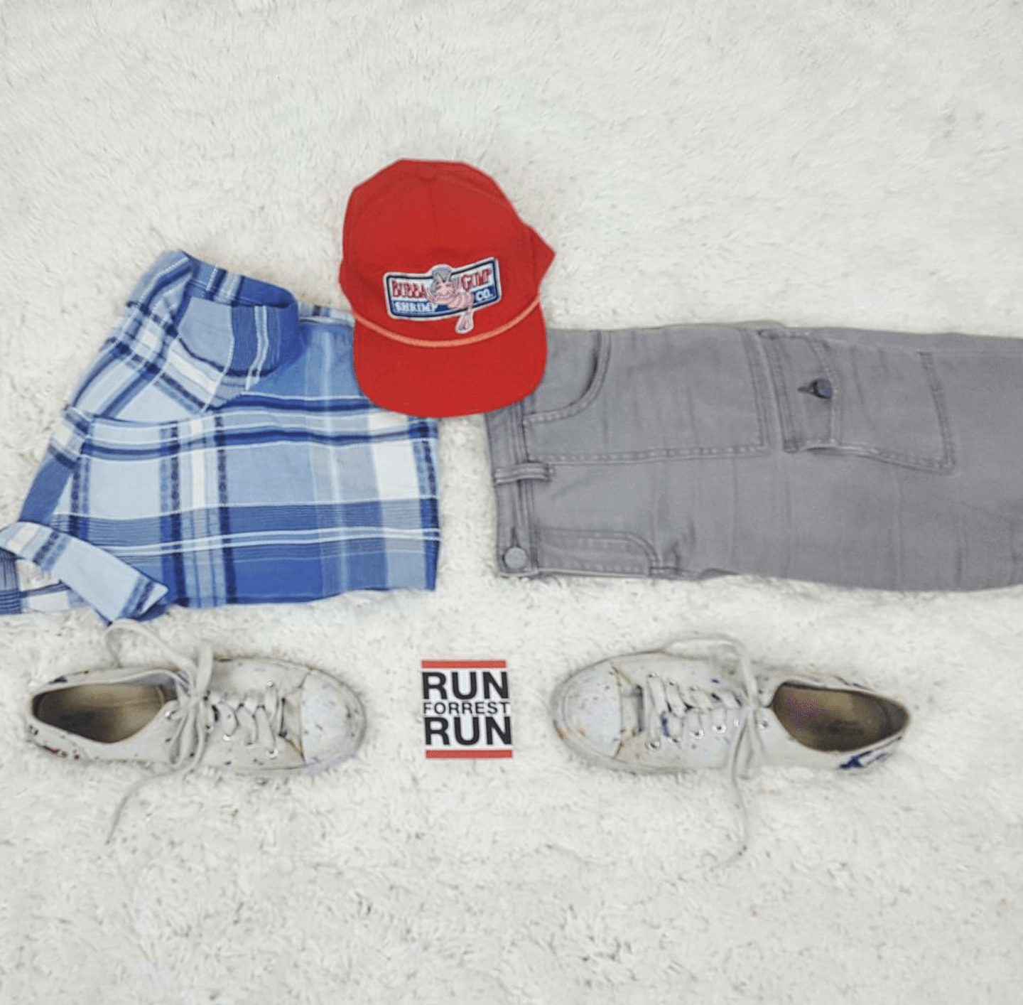 Thrift Store Cosplay Day 11 Forrest Gump flat lay Tom Hanks fashion blog post