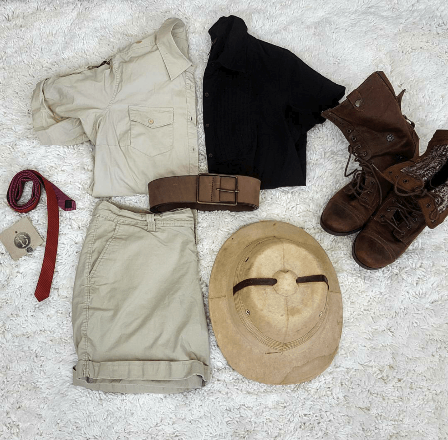 Thrift Store Cosplay Day 18: Van Pelt from Jumanji fashion blog post villain flat lay