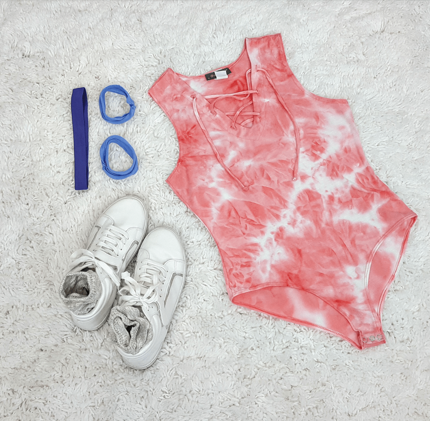 Thrift STore Cosplay Day 24 flat lay: Glow on Netflix Gorgeous Ladies of Wrestling